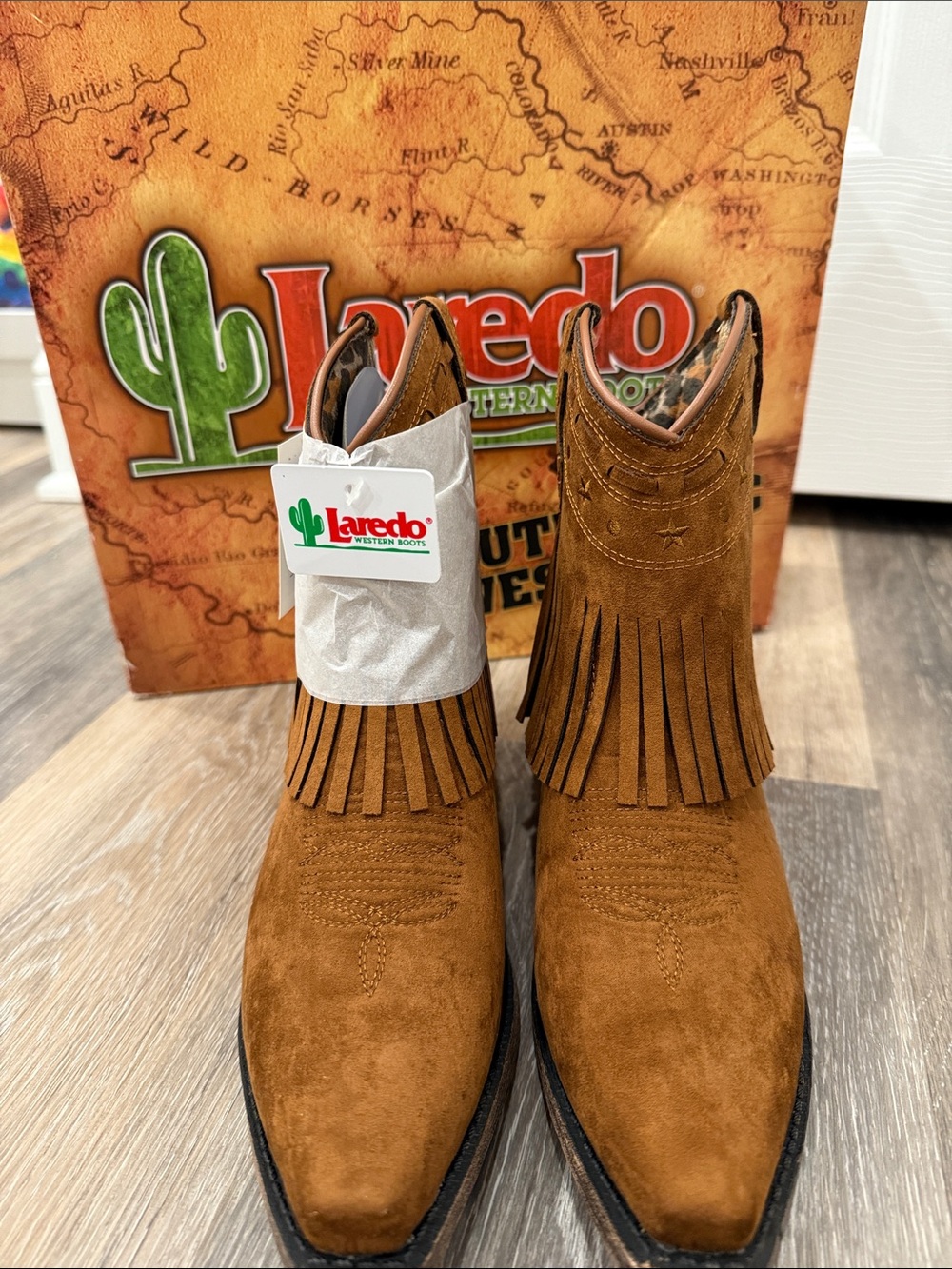 Girls Laredo Rust/Brown Classic Suede Fringe Western Boots Snip Toe size 3D